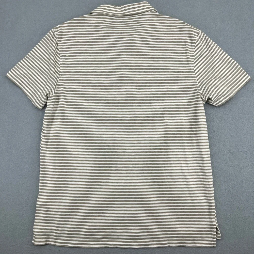 J.Crew Mens XL Slub Cotton Striped Polo Shirt Tan White‎ Short Sleeve Pocket
